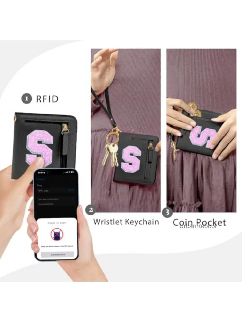 Girls RFID Wallet Small Bifold PU Leather Monogram Initial Coin Pouch